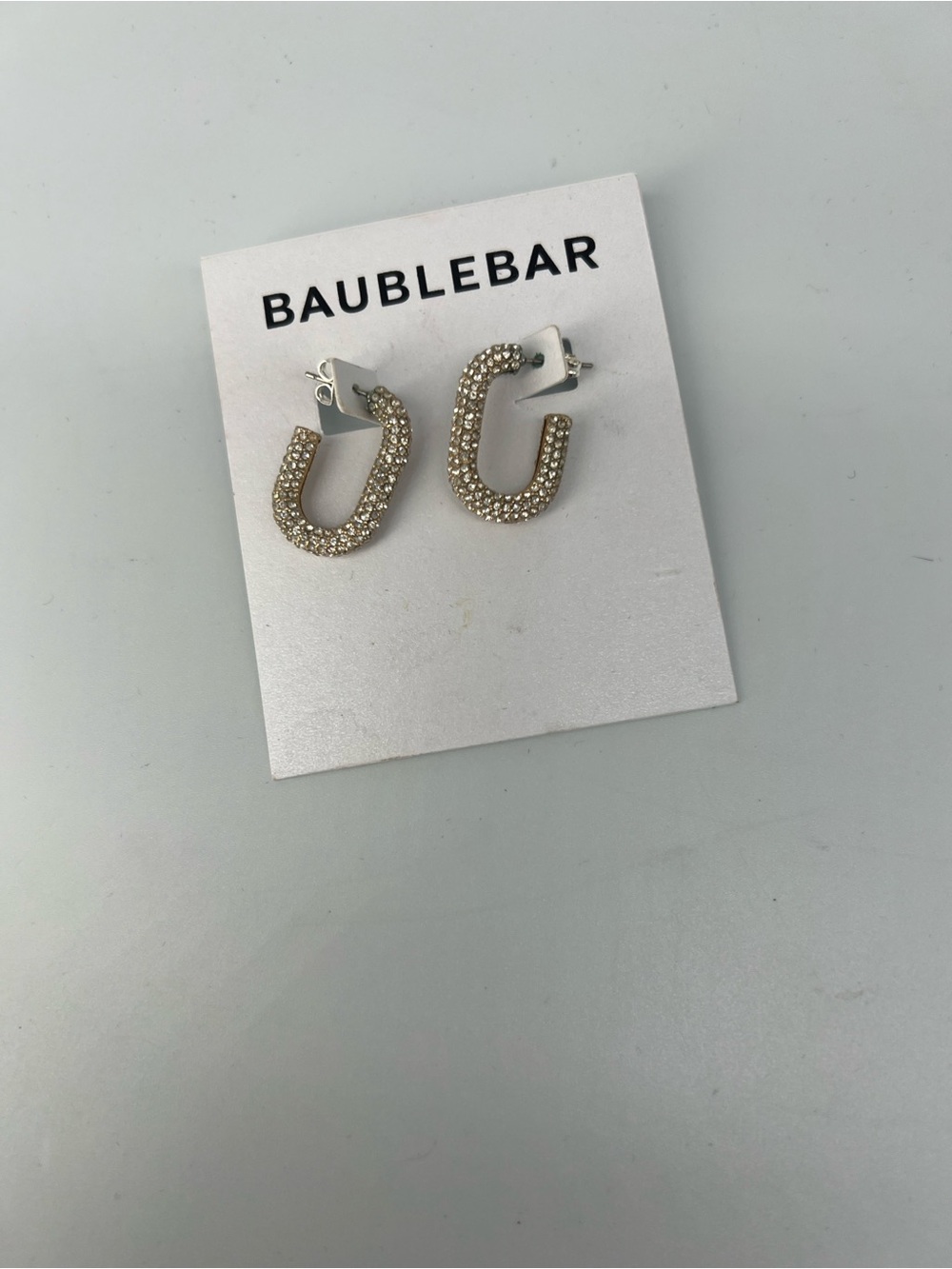 BaubleBar Gold Crystal Pave Horseshoe Hoop Earrings